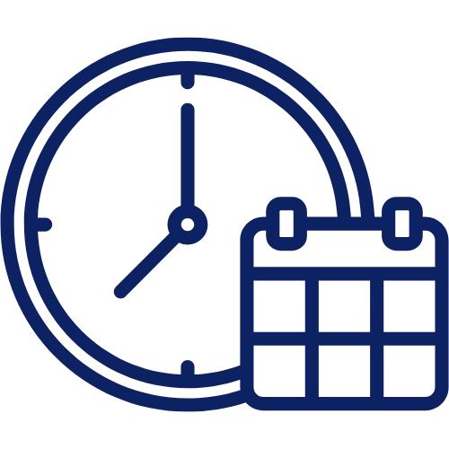 Icon showing a clock displaying 4:00 and a calendar with six date squares.