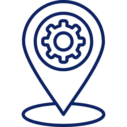 Map location pin icon with a gear inside, representing a technical or settings location.