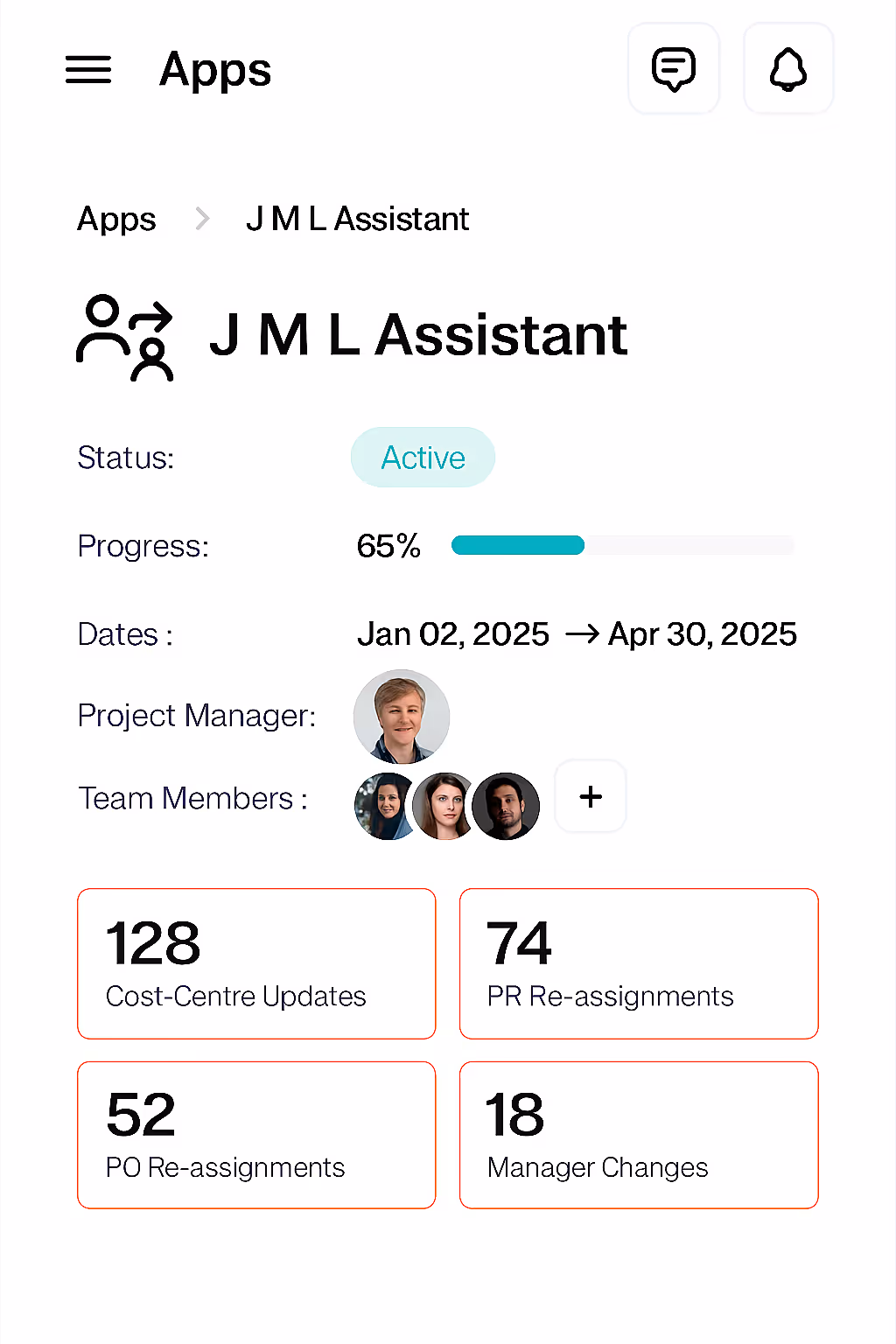 Screenshot of an app which automates joiners, movers, leavers (JML) processes