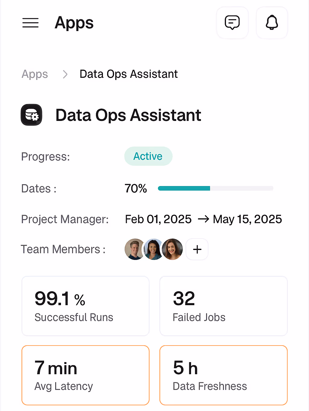 A screenshot of a data operations application 