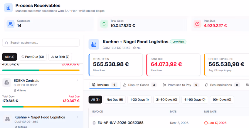 AI collections worklist with prioritized overdue accounts and calling agent