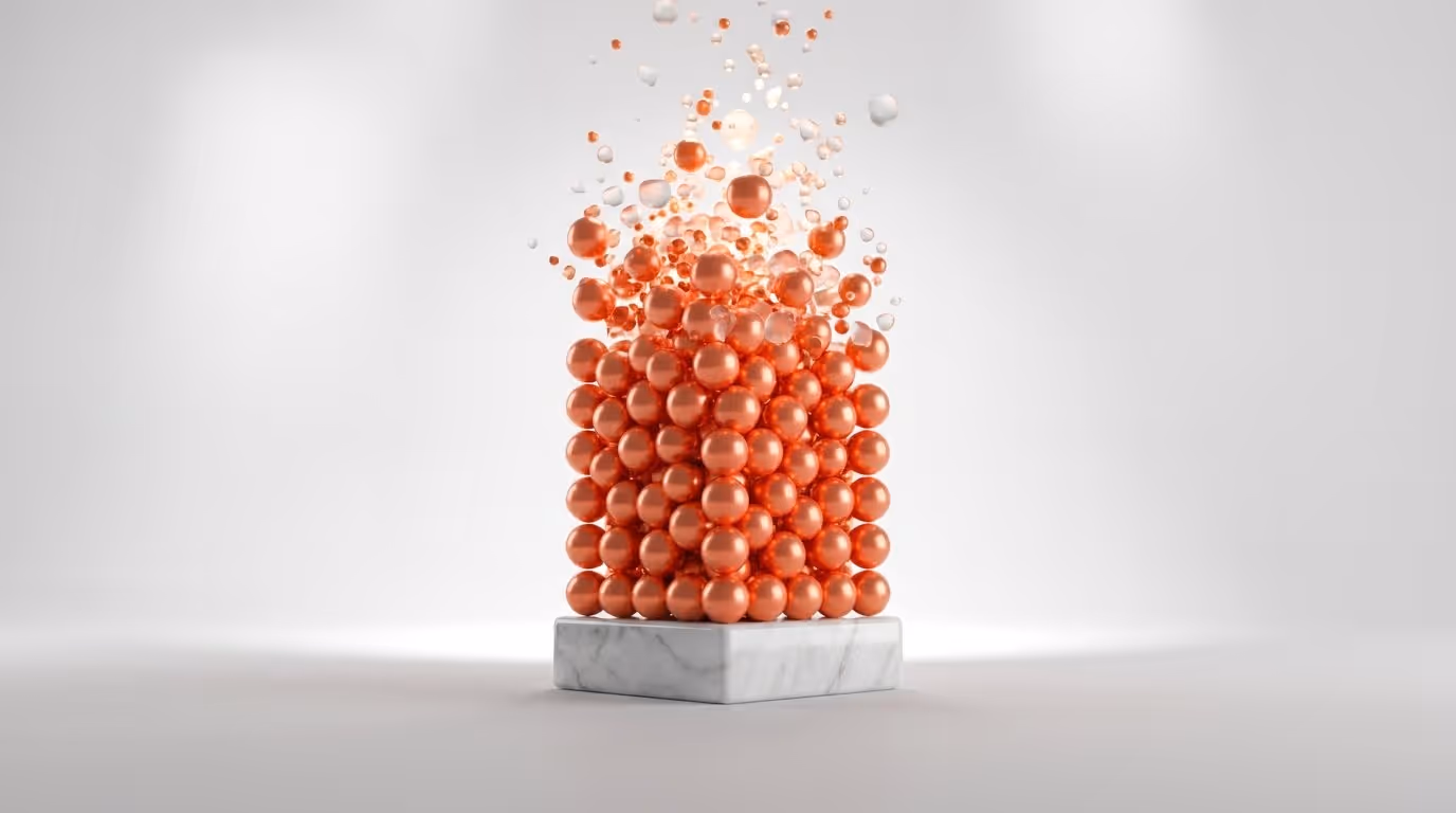 Coral spheres compressing and accelerating upward—visualizing accounts receivable automation releasing working capital