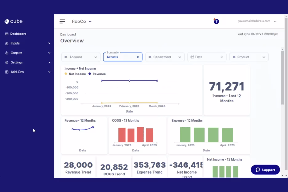 Cube financial planning platform with spreadsheet-based cash forecasting