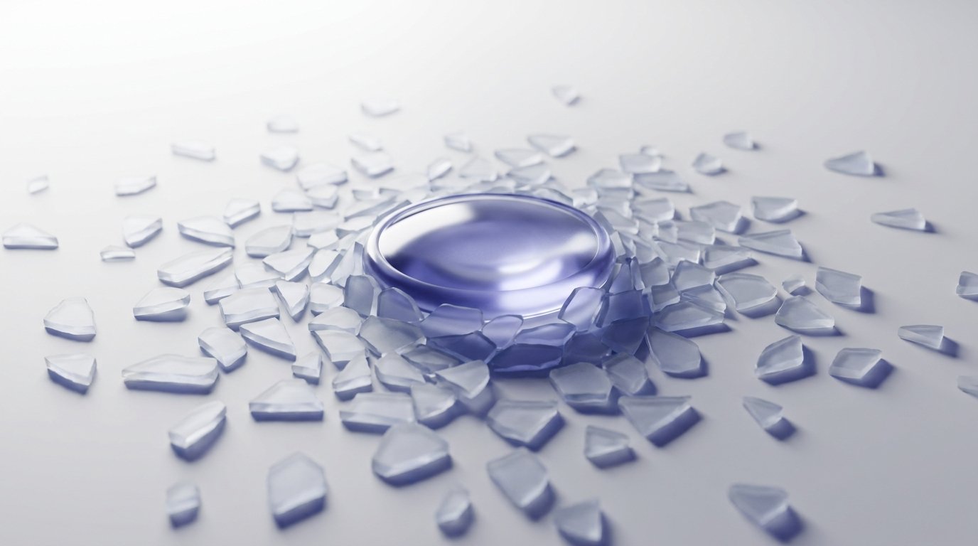 Frosted glass fragments converging into a clear lens — cash forecasting clarity from disparate signals