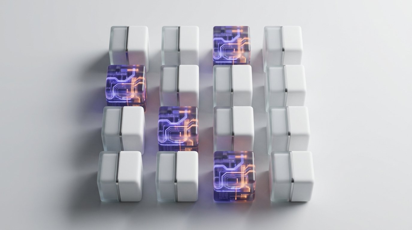 Glass cube grid with glowing audit pathways, representing AI compliance transparency for Order-to-Cash operations