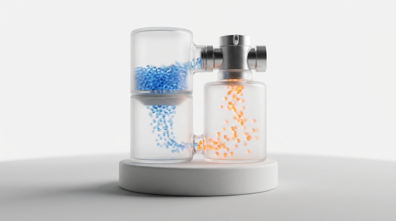 Particle flow through approval valve, visualizing Dynamics 365 Finance & Operations data integration and approval cycle