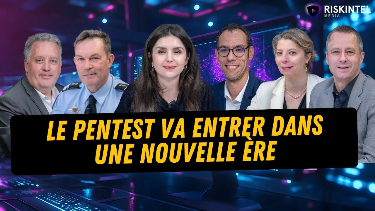 Yasmine Douadi animant une table ronde avec Ludovic Vestieu, Yassir Kazar, Serge Misik, Garance Mathias et Romain Eliot sur l’avenir du pentest, la cybersécurité et la conformité aux régulations européennes.