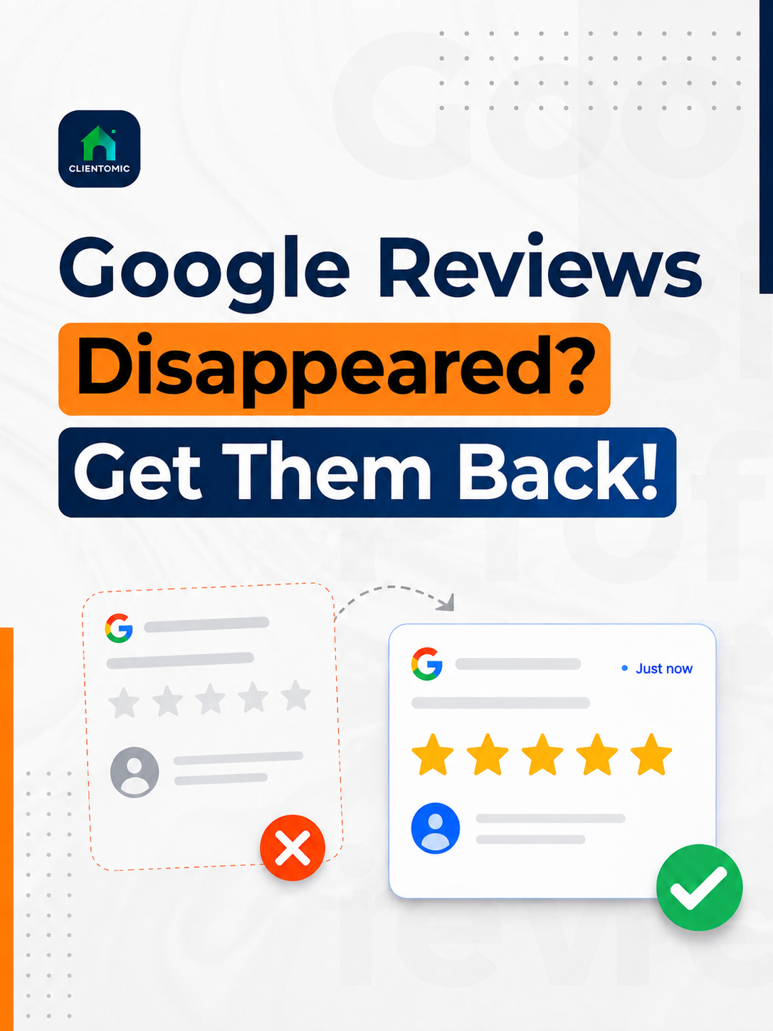 Google reviews disappeared with missing review card and restored five-star review illustration