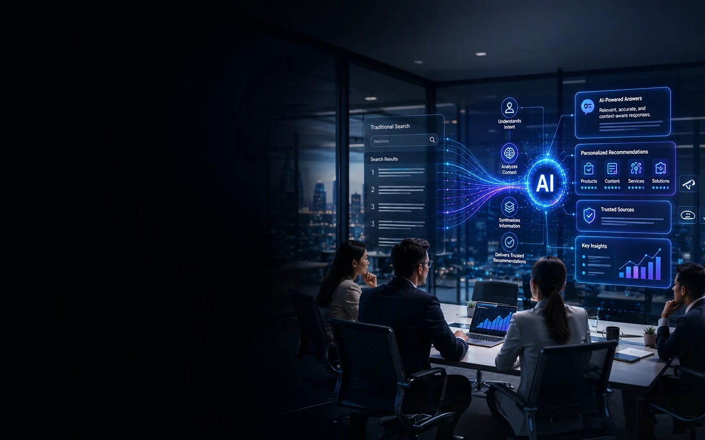 AI-driven search visibility banner highlighting the shift beyond Google and the importance of staying visible and recommended