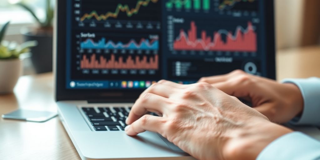 Recruiter observing market salary trends on a laptop.