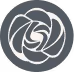 Stylized white rose icon inside a dark gray circle.