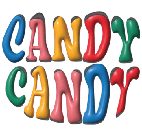 Colorful 3D letters spelling "CANDY" in bright blue, red, yellow, and green colors