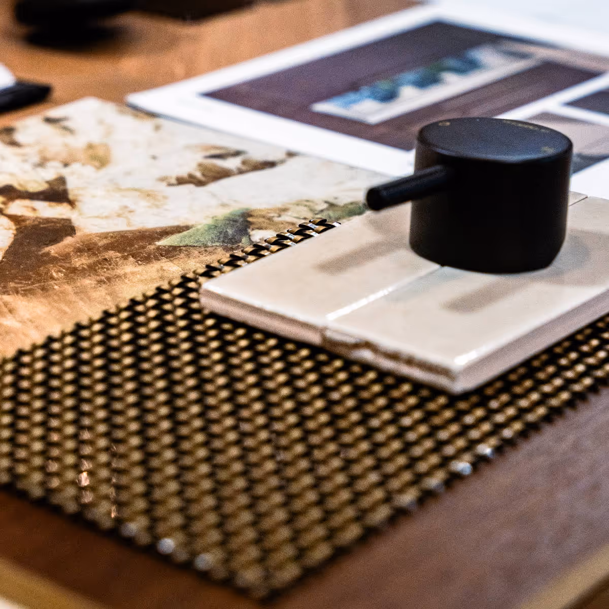 Close up abstract of desk and contents
