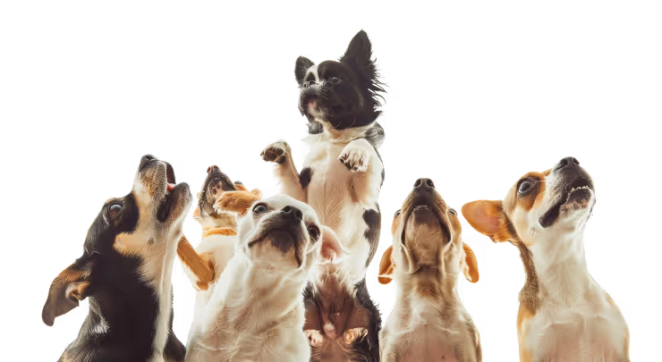 A group of dogs standing next to each other.