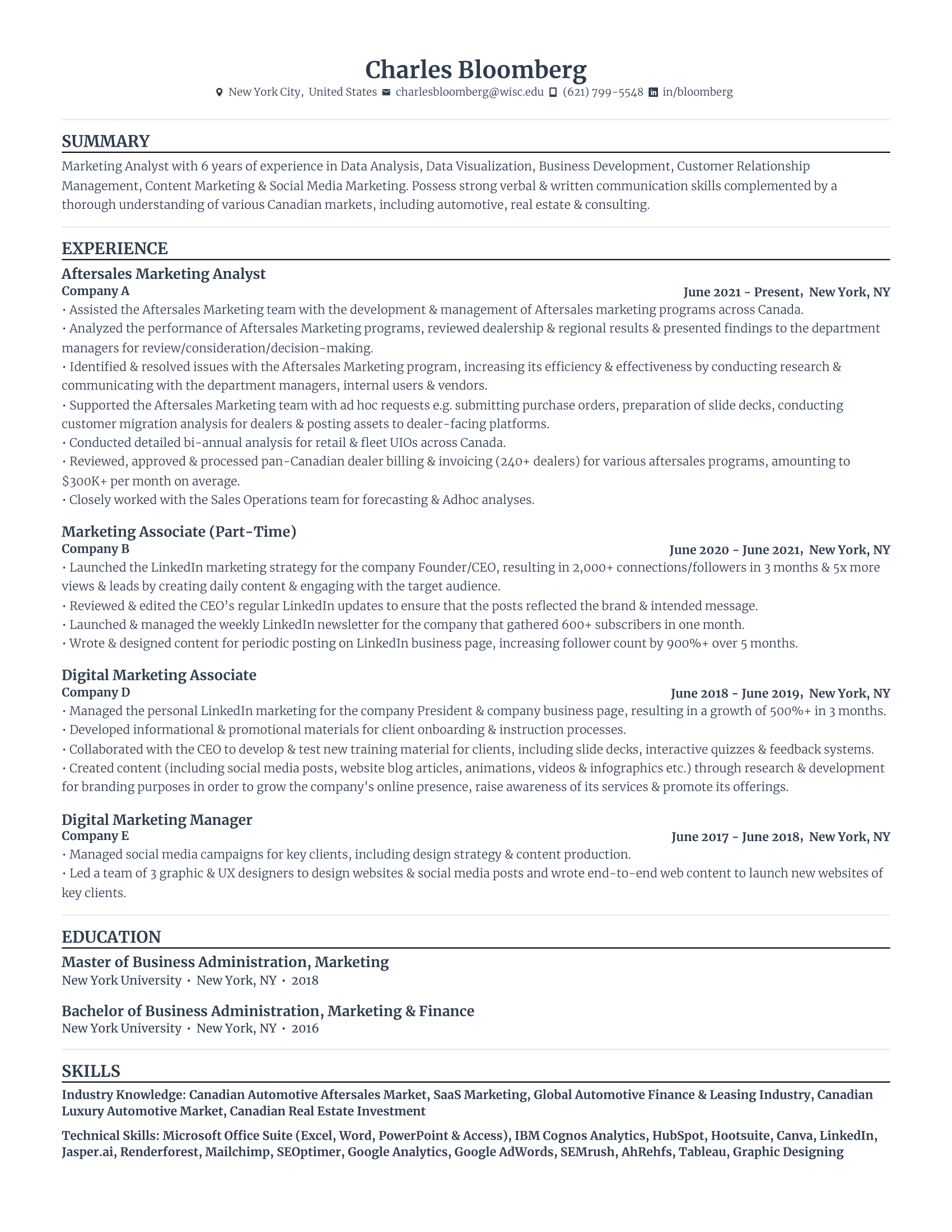 Marketing Analyst Resume