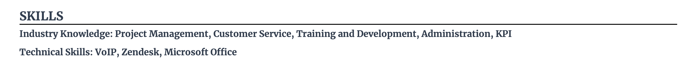 Skills section