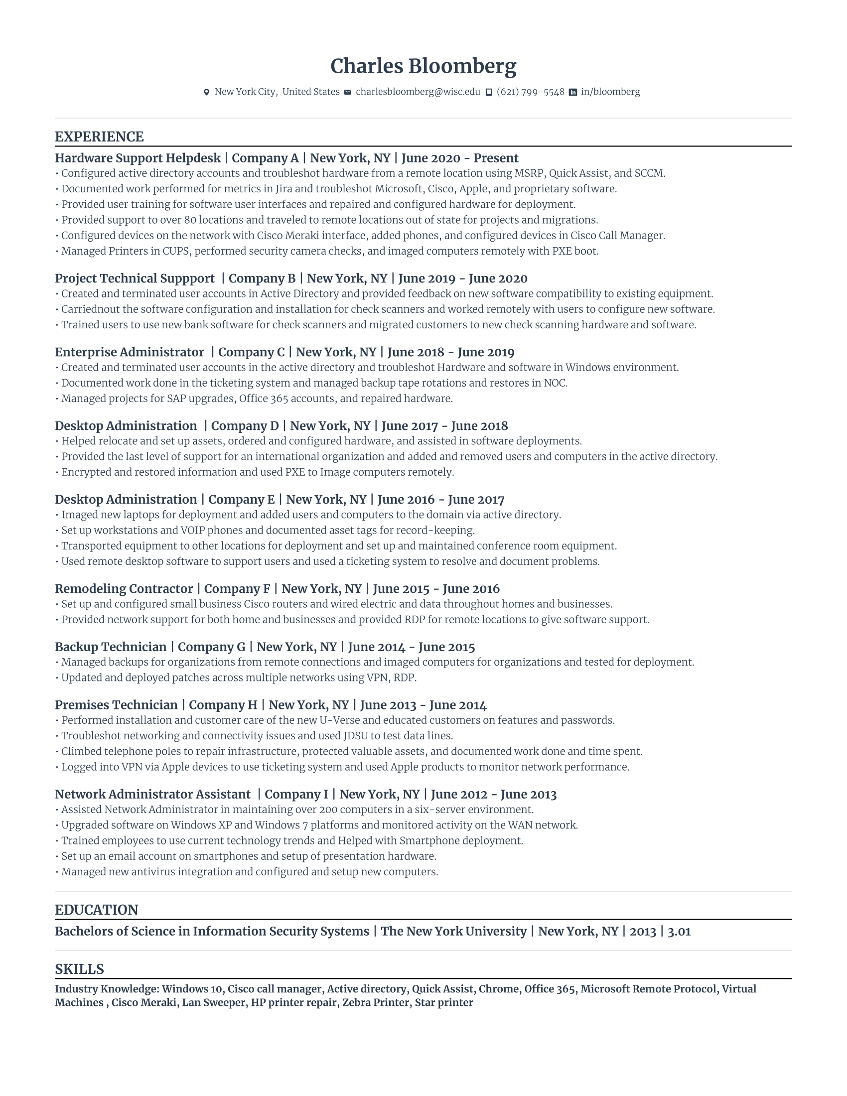 Hardware support desk resume
