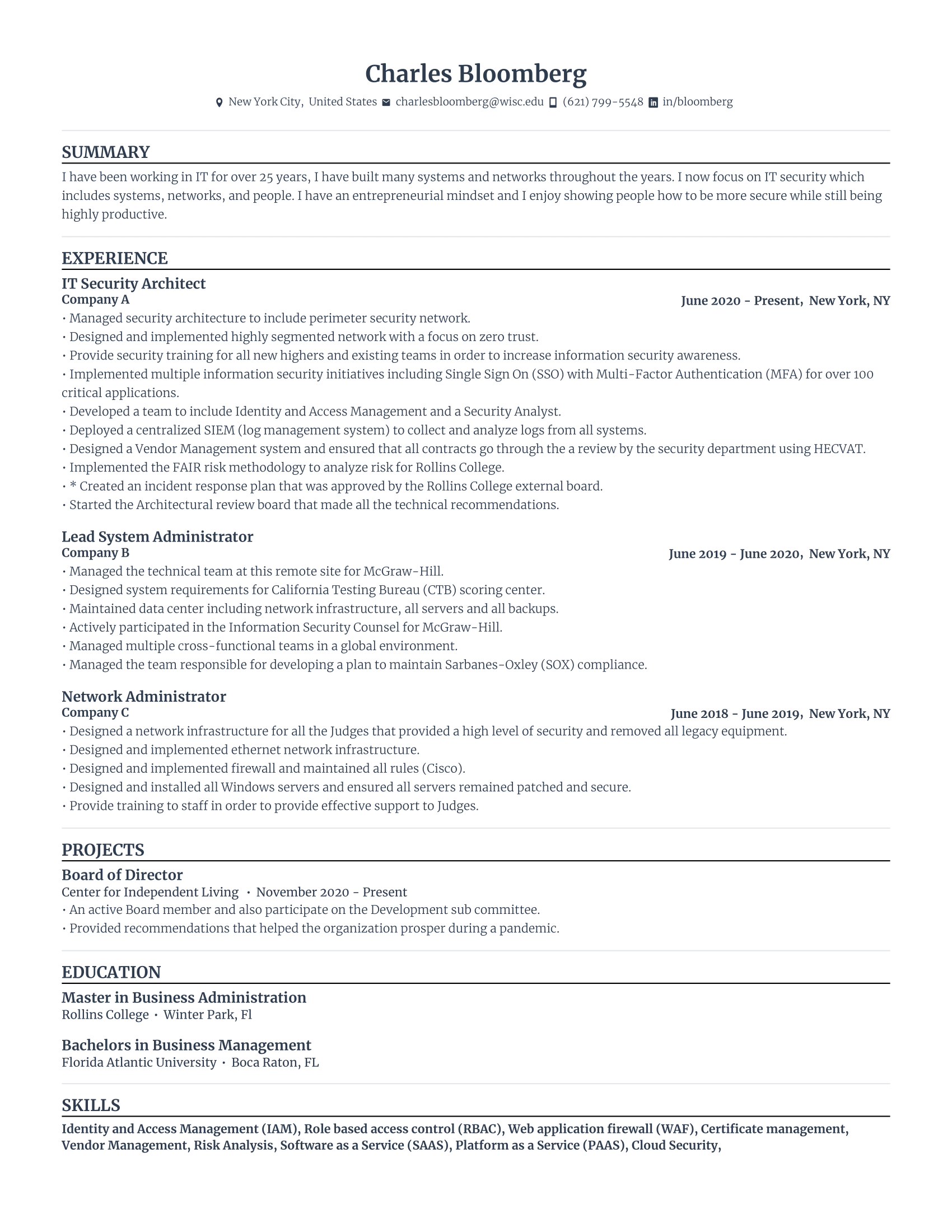 it security architect resume
