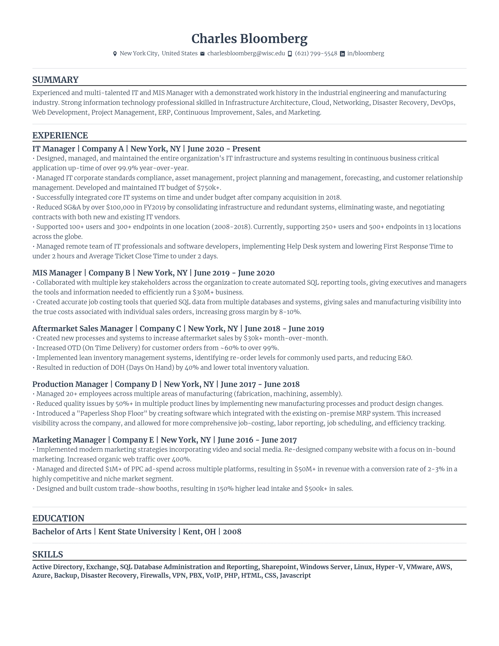IT Manager resume