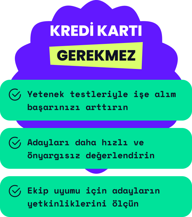 Graphic stating no credit card required with benefits of boosting hiring success, faster candidate screening, and assessing technical competencies.