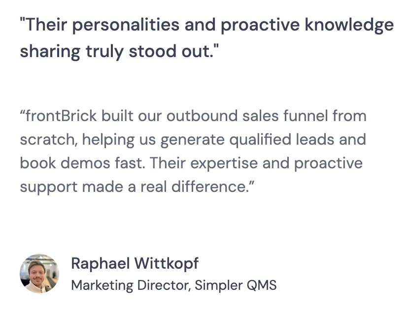 Original testimonial from Raphael Wittkopf, Marketing Director of Simpler QMS