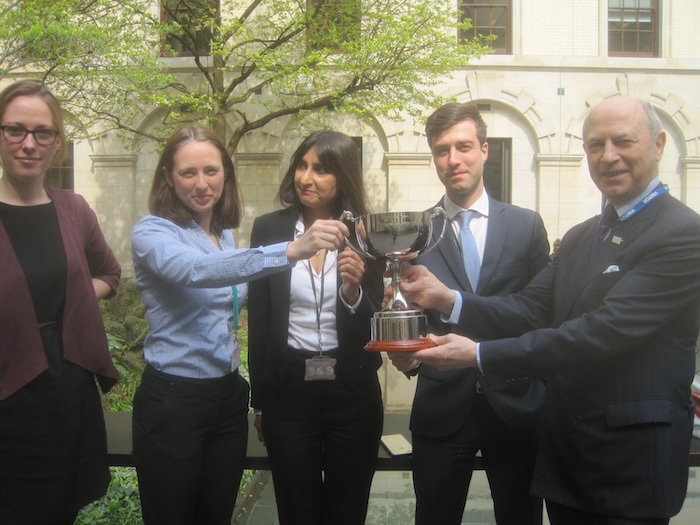 George Hosking awarding 'Wings' Trophy - HM Treasury (the Finance arm of the UK Government) entered a team for a WAVE parachuting competition, and won first prize. Here I am presenting them with the trophy