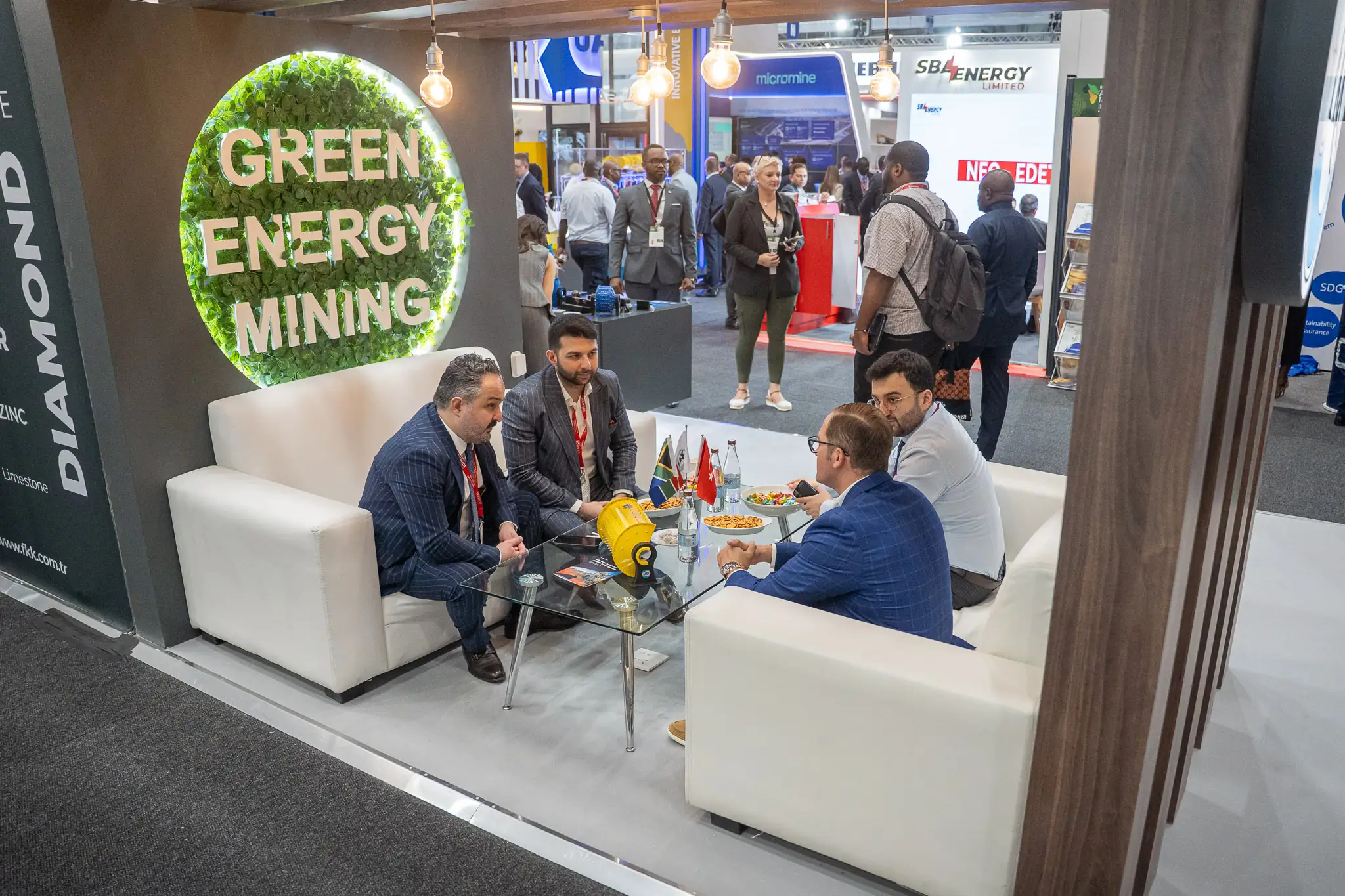Wide view of an exhibitor booth at Mining Indaba 2026 — Mining Indaba photographer Cape Town
