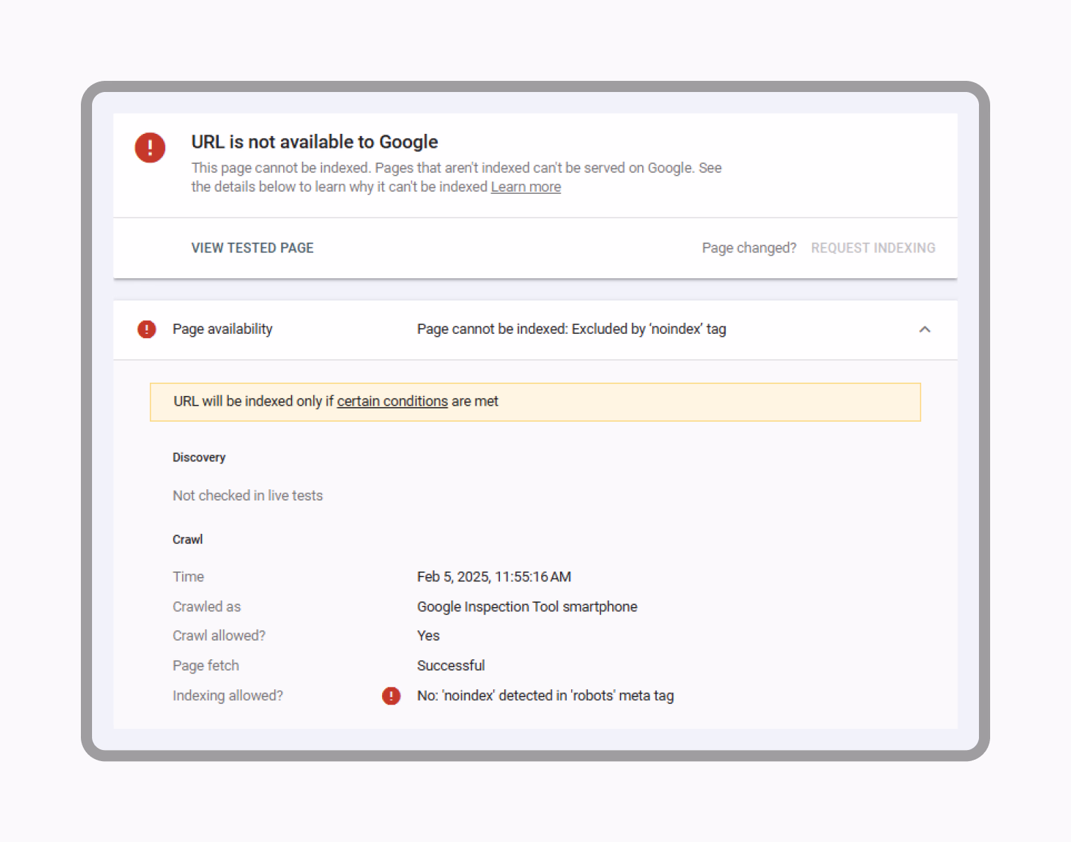 A no-index tag keeps the staging site out of search results