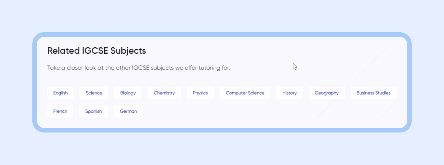 Example of an internal linking block by Competitor