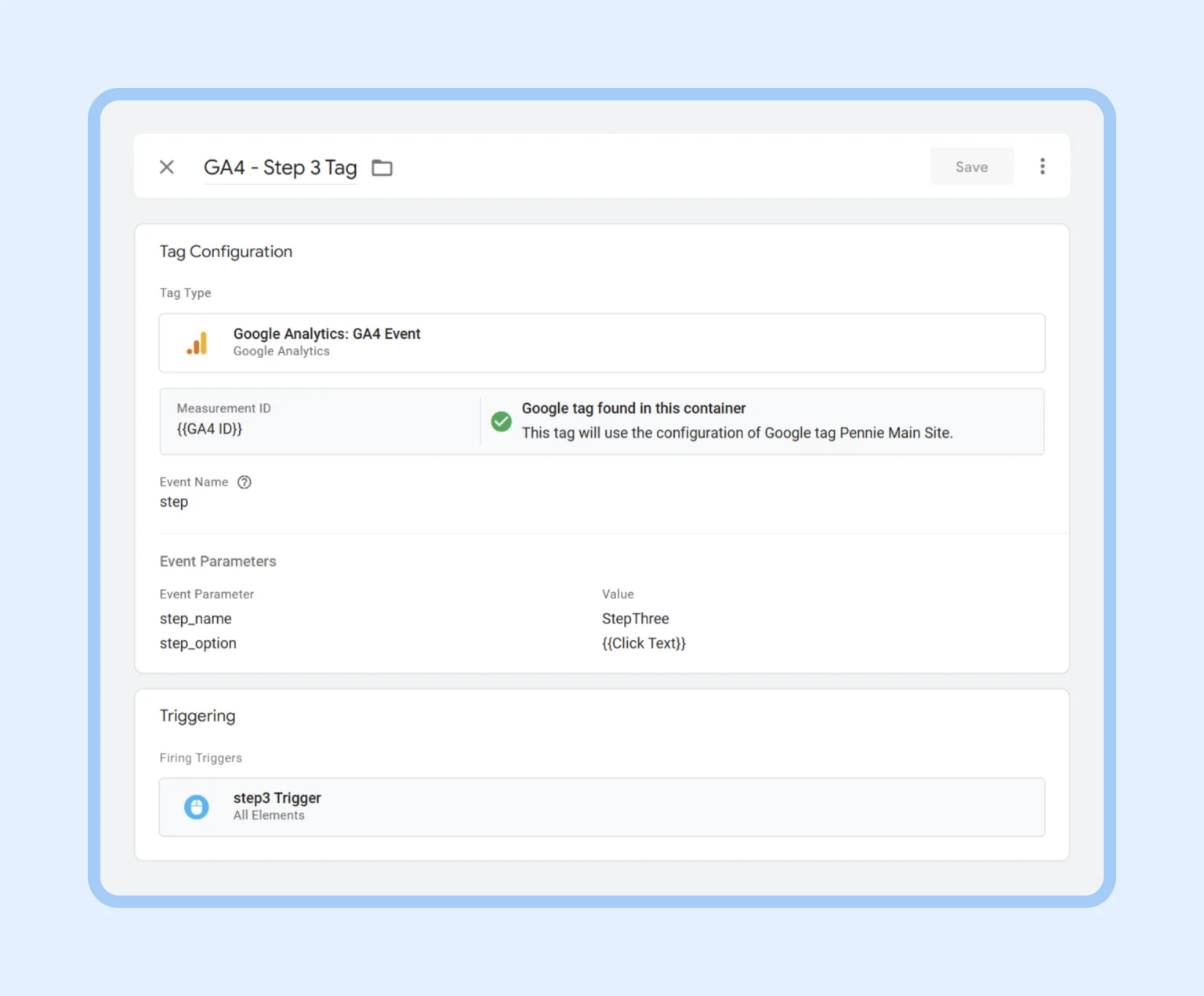 Example of tag parameters in GTM