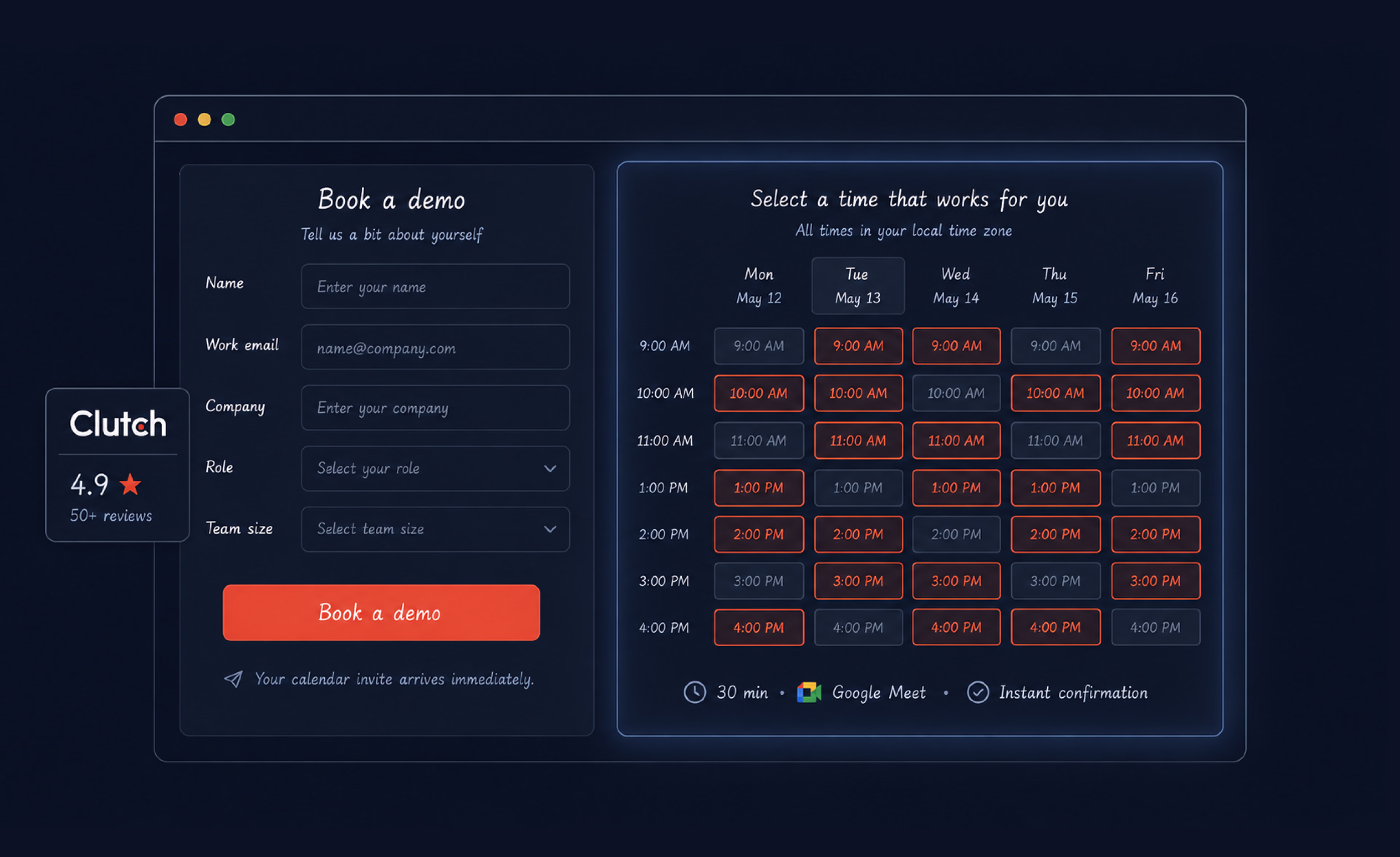 Booking page is the final step before a sales conversation