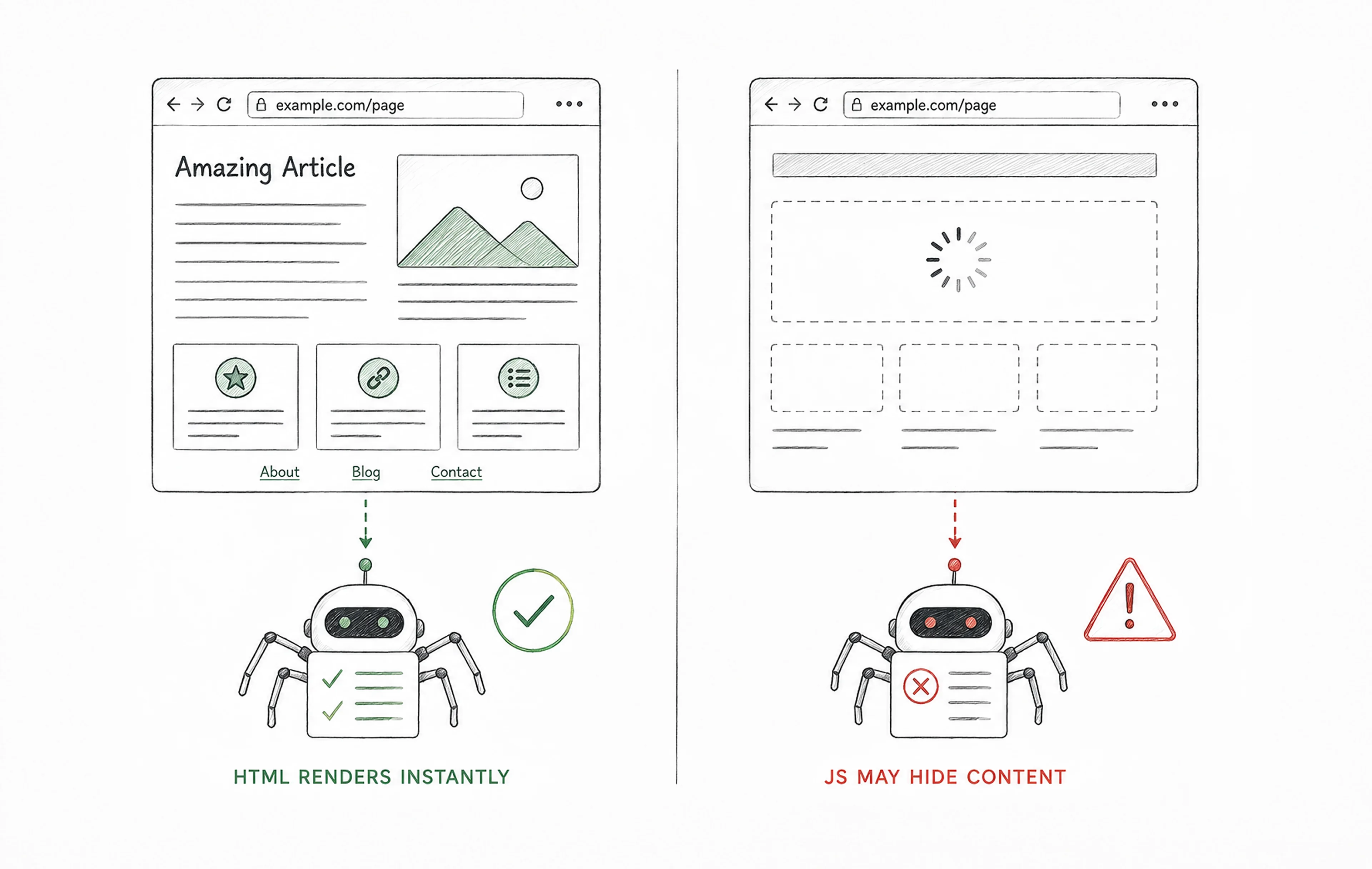 Search engines need rendered content to index pages