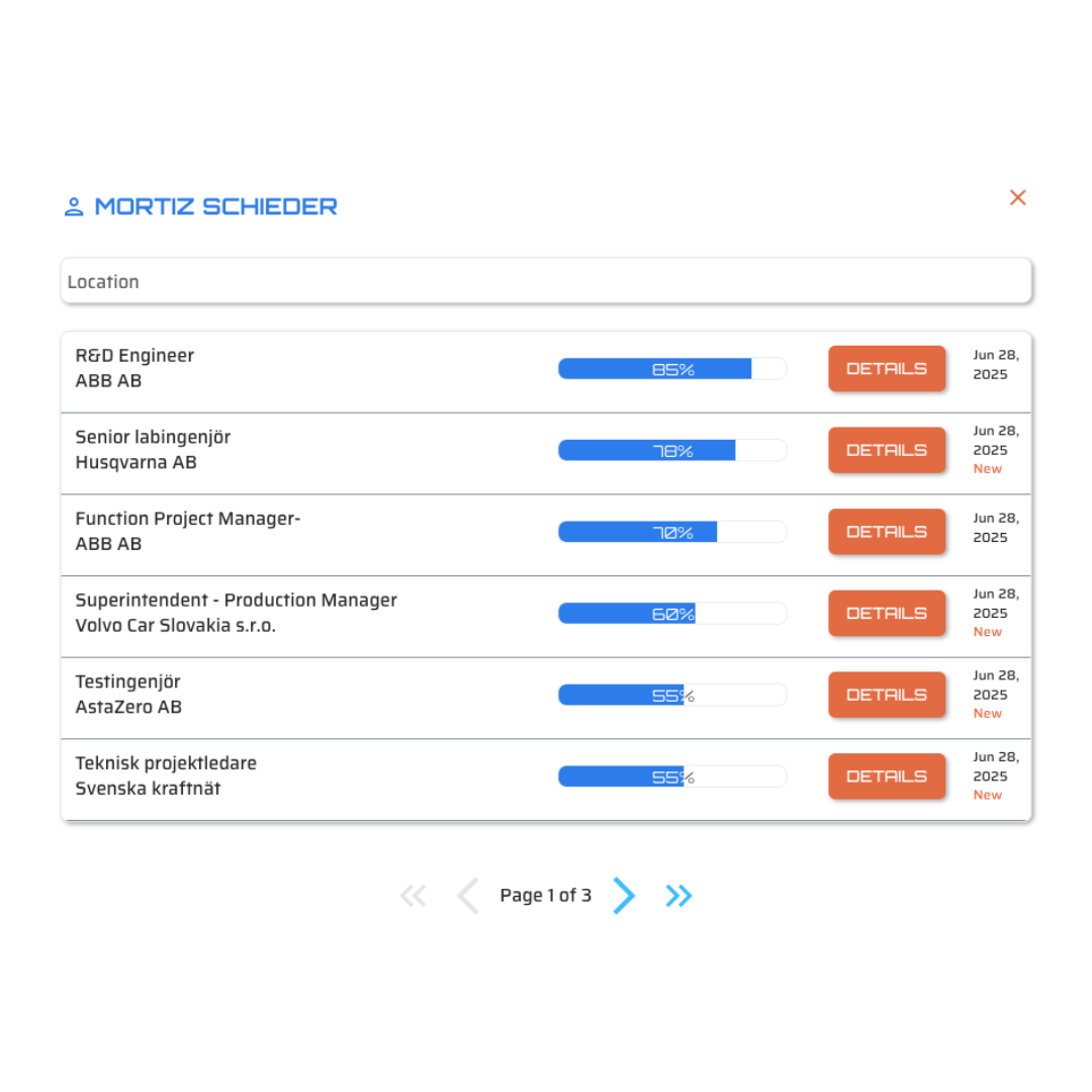 Lis of matching assignments for a consulting profile
