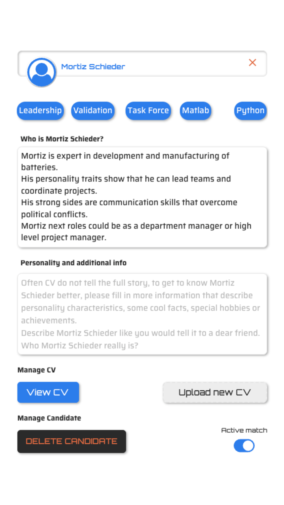 View that shows candidate details