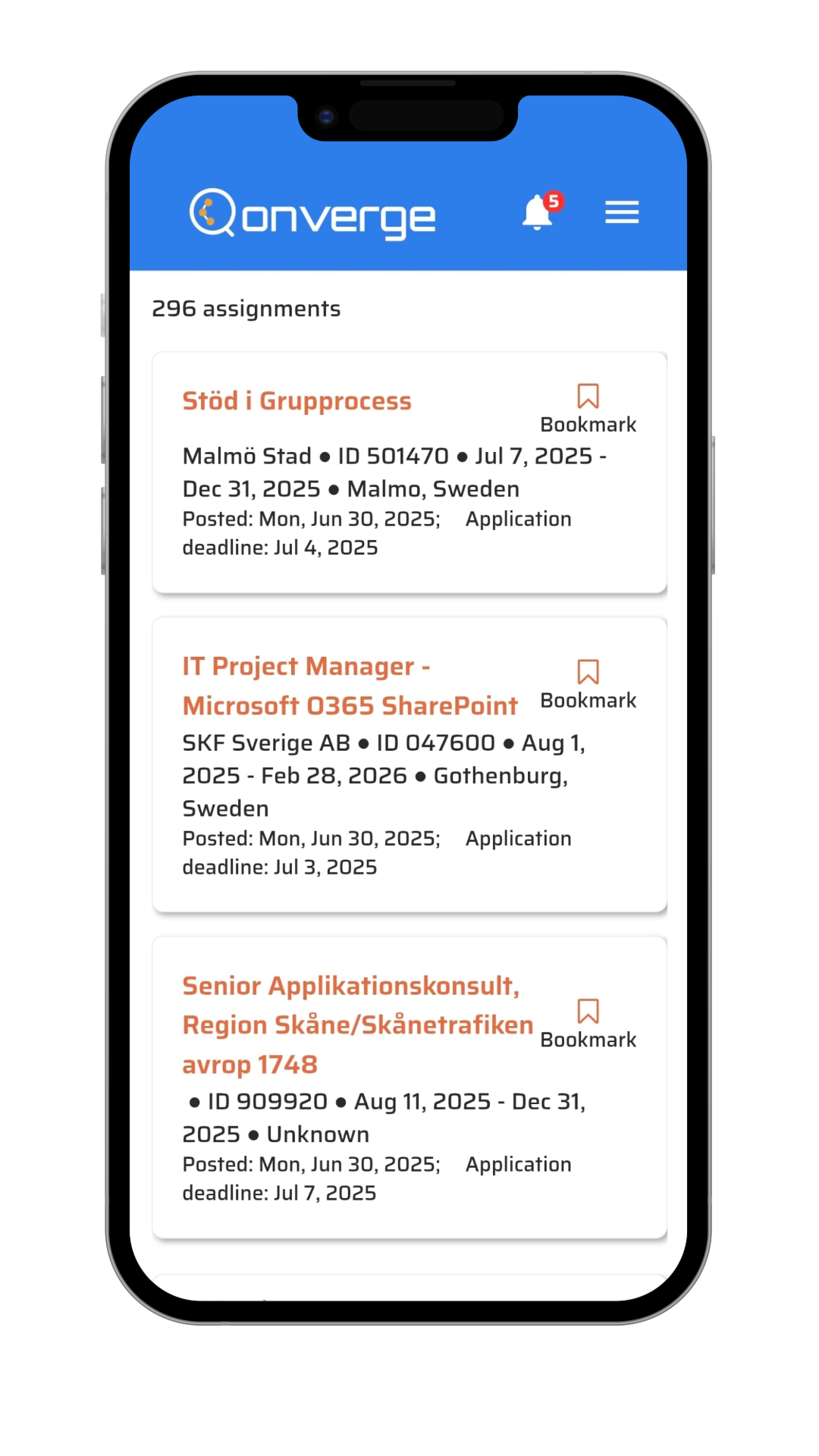 Phone view of Qonverge assignments
