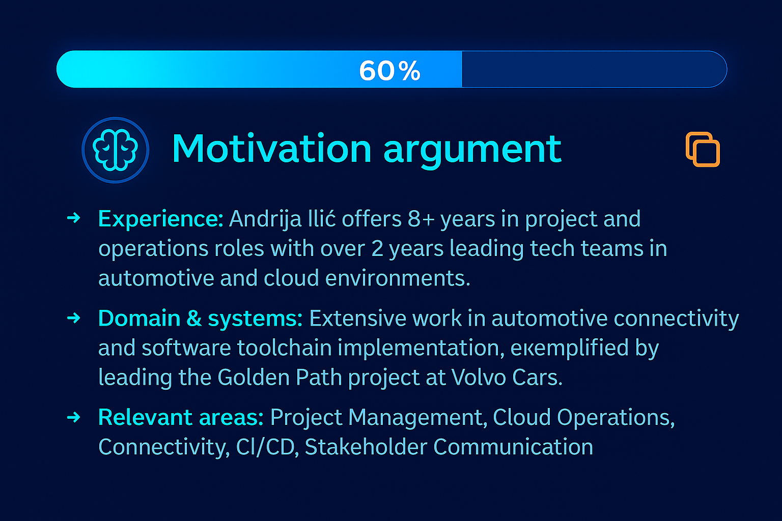 Motivation argument shown with percentage