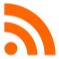 Orange RSS feed icon with three arcs and a dot on white background.