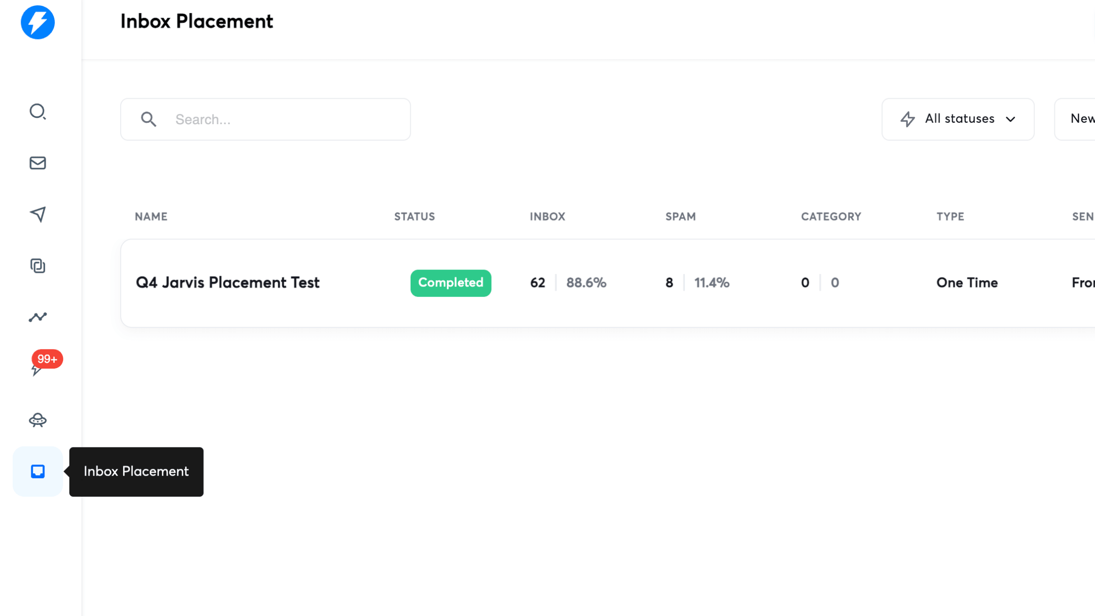 Instantly's inbox placement test feature