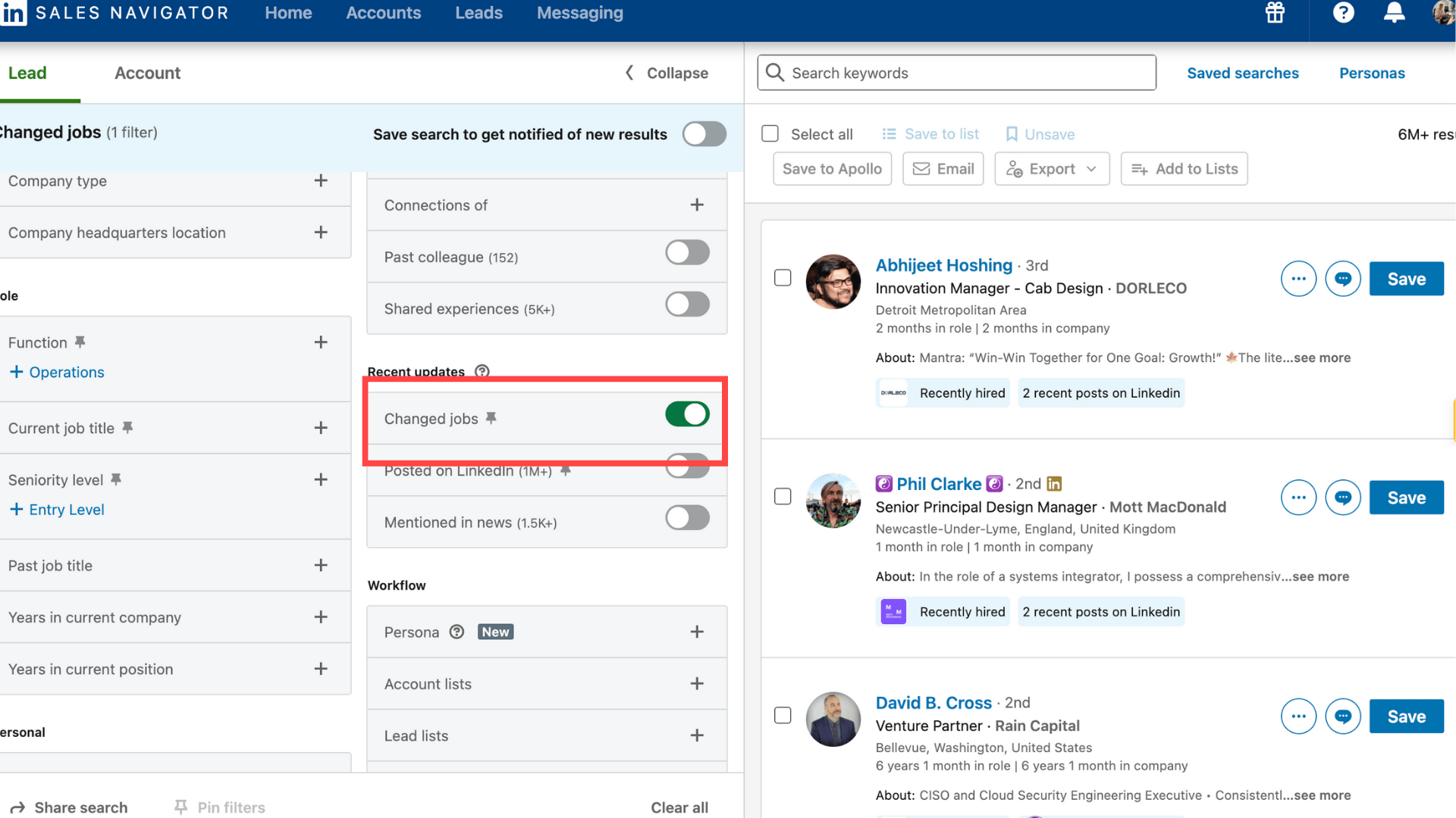 Job Change LinkedIn Sales Navigator option