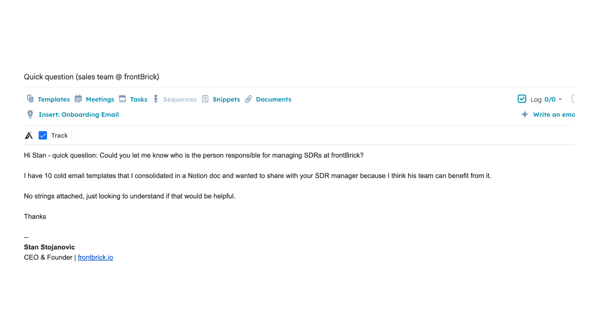 Quick question SaaS cold email template example