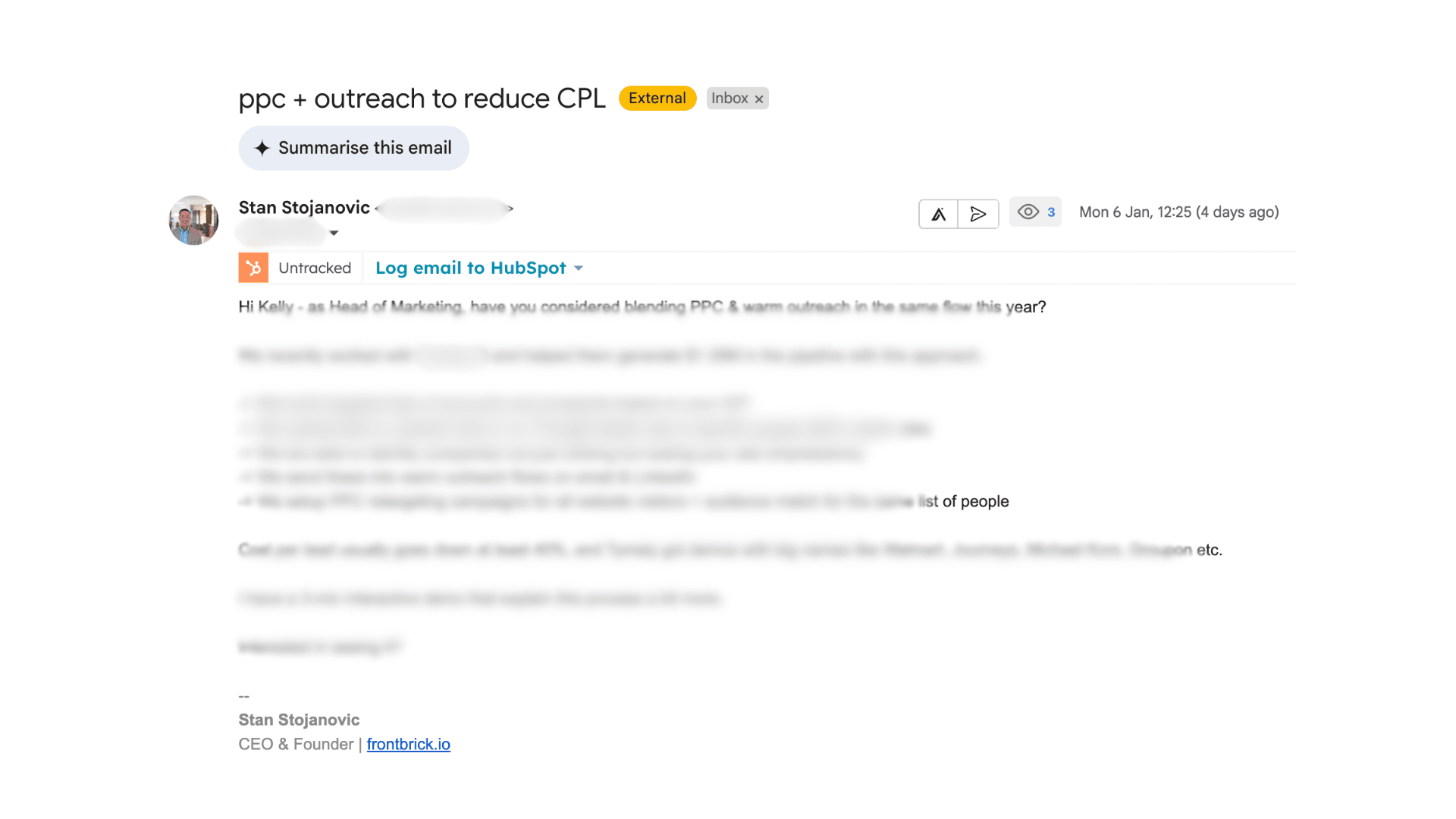 Cold email subject line example