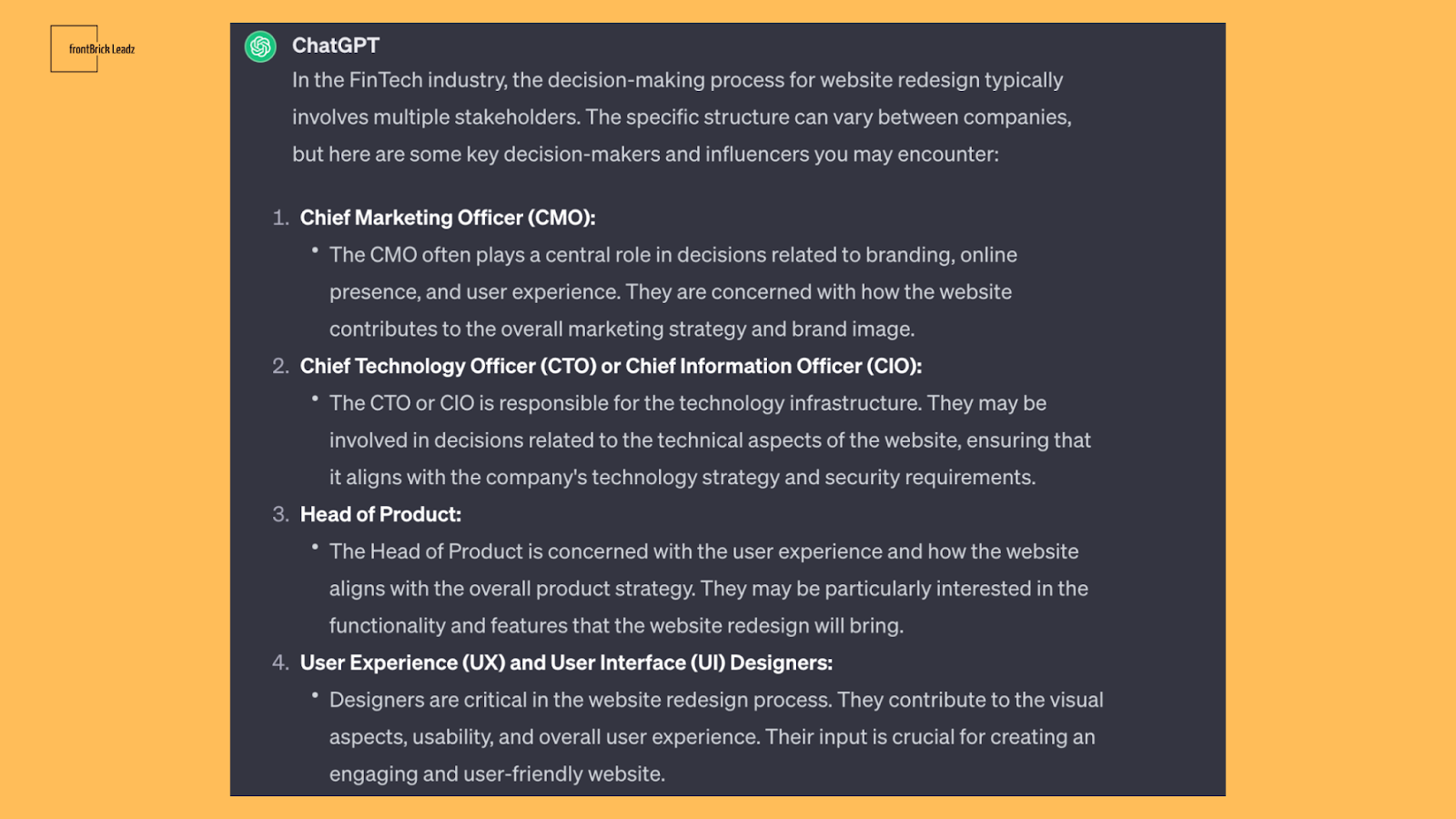 ChatGPT reply on prompt for decision-makers