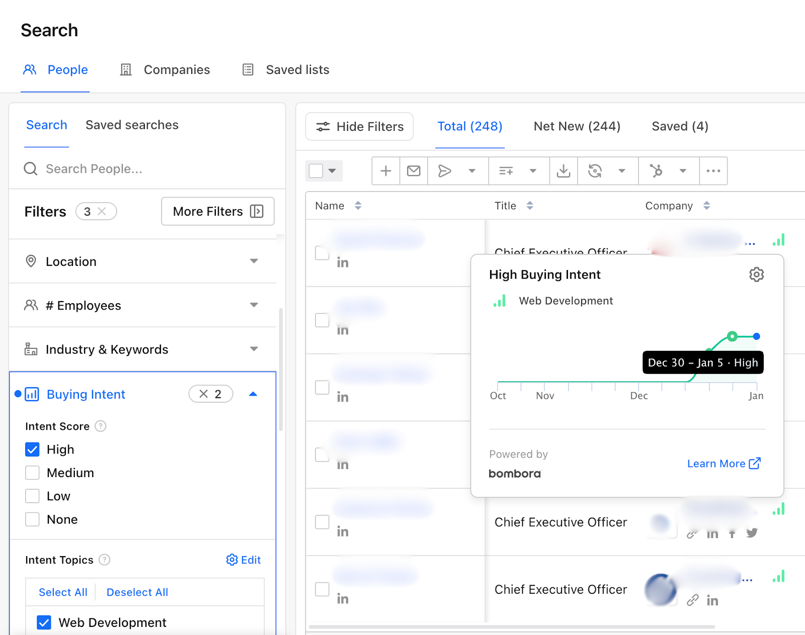 Apollo’s buying intent filter in search portal example