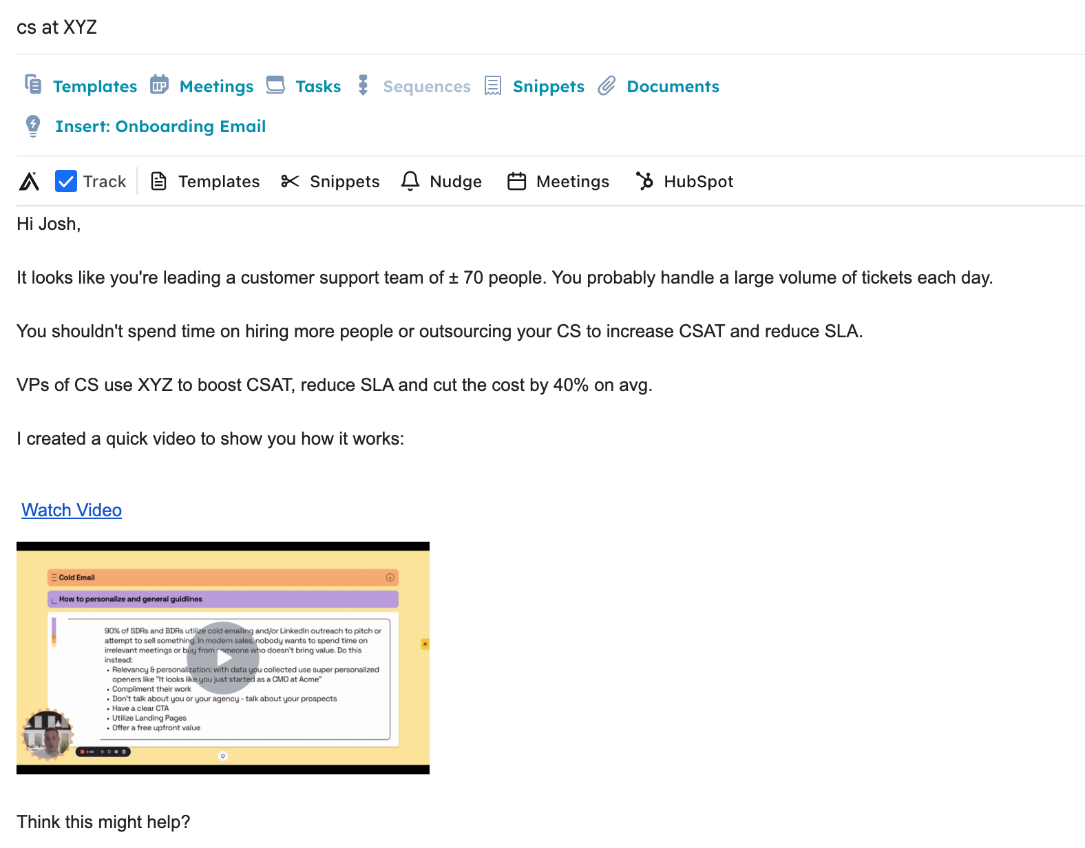 an example of video prospecting in cold email