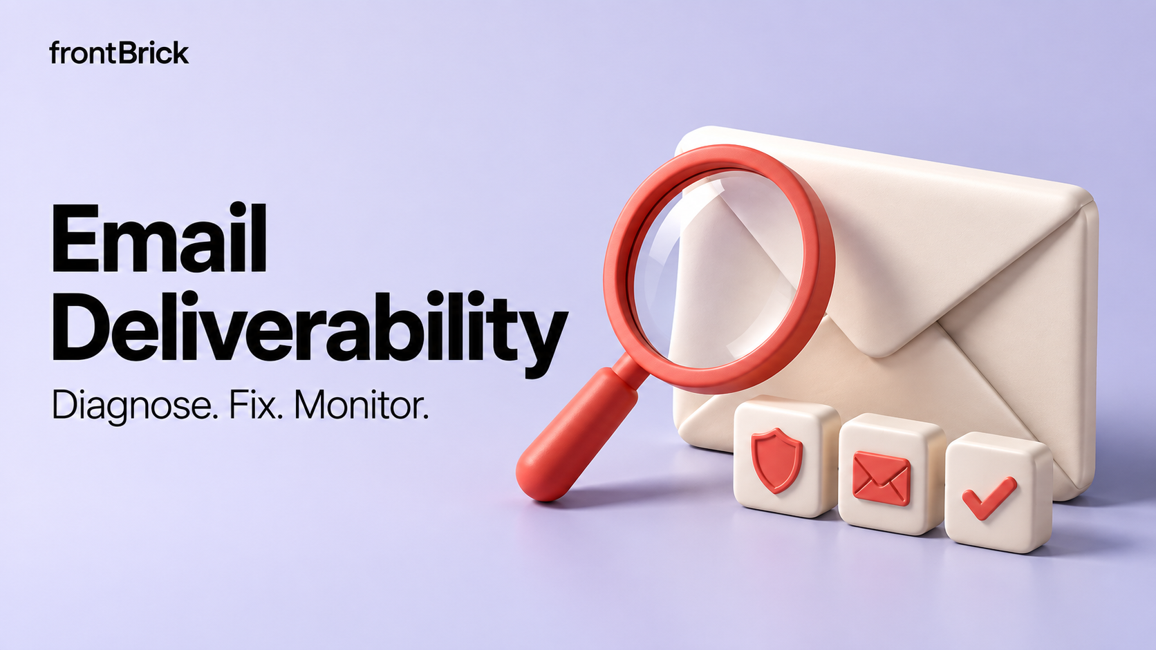 Email Deliverability cover with an envelope, magnifying glass and authentication symbols.