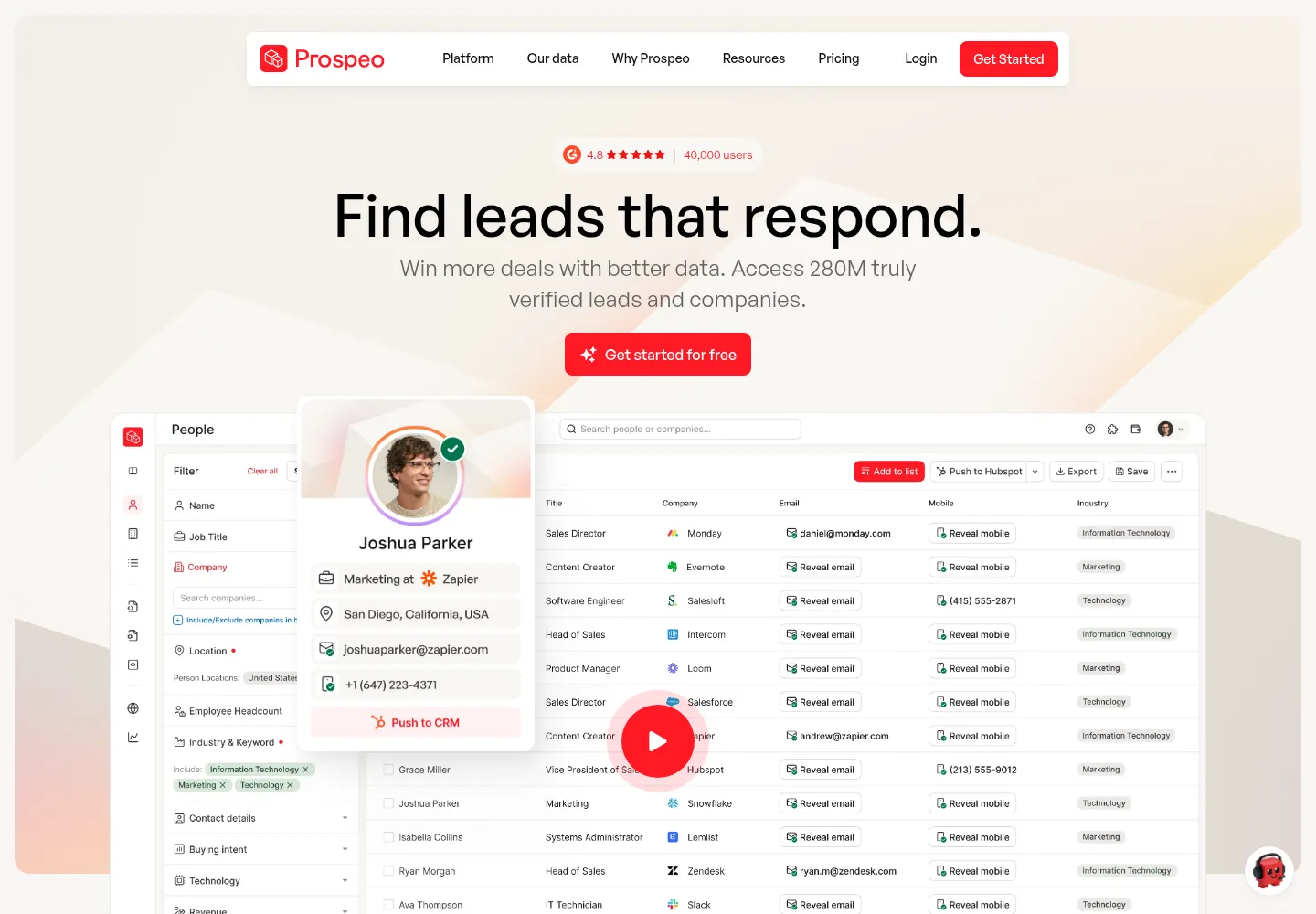 Prospeo official website, October 2026