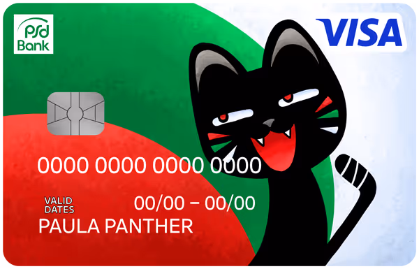 Ein Beispiel Kartendesign mit einer digitalen Zeichnung eines Panthers mit Eishockey-Schläger als Schwanz