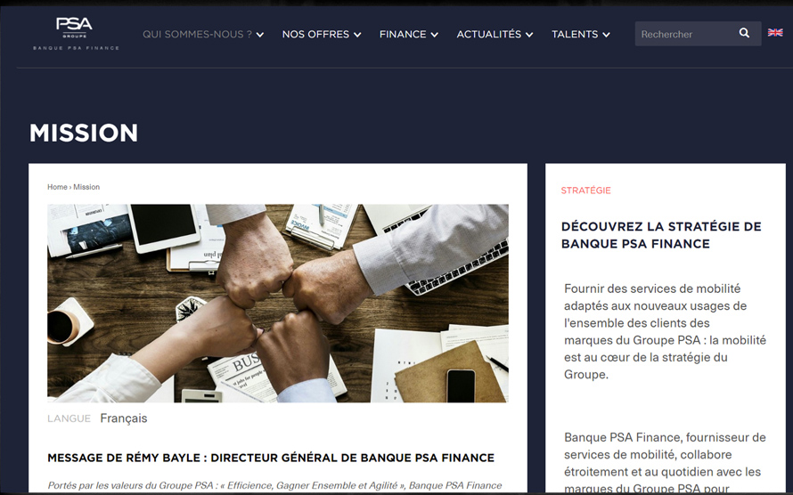 Banque PSA Finance : Refonte du site institutionnel