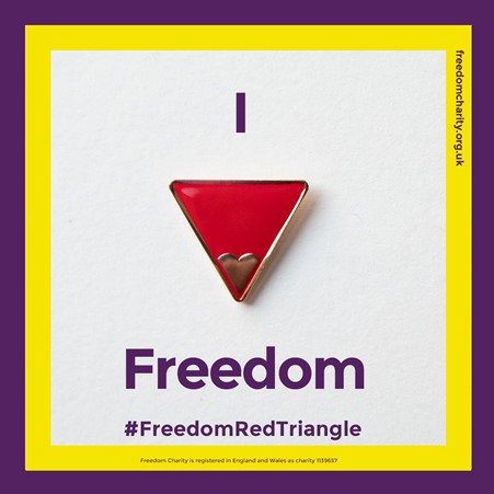 Red triangle campaign symbol used by Freedom Charity to oppose FGM