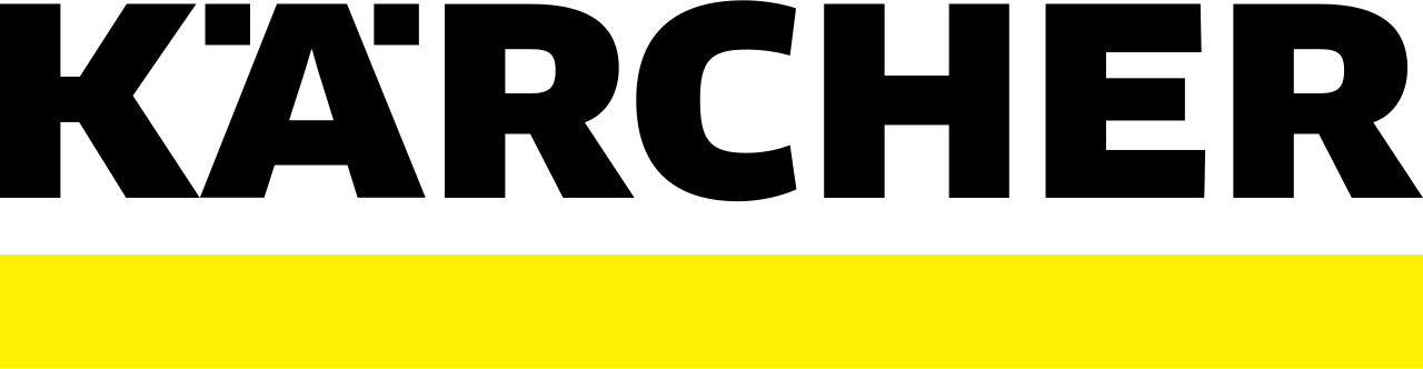 Das Kärcher Logo in Schwarz, mit einem leuchtend gelben Balken darunter.